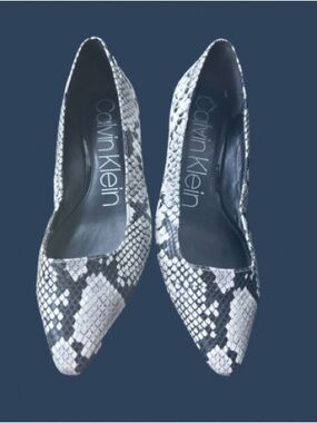 Calvin Klein Women's Snake-Print Pointed Toe Flats in Black and White